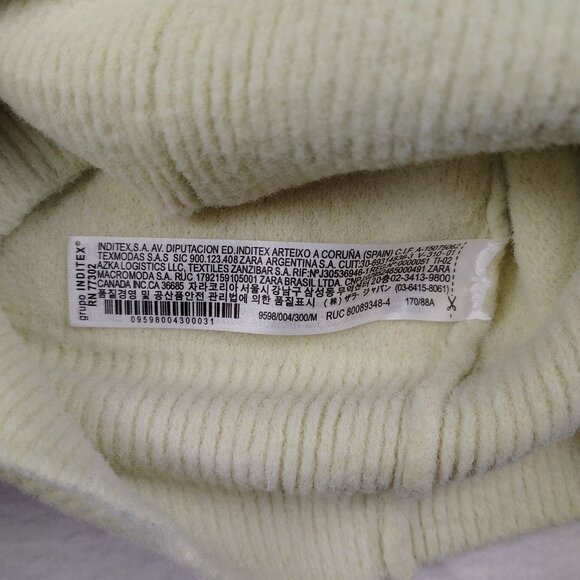Zara Sweater Womens Medium Yellow/Cream Pullover V Neck Cozy - Picture 4 of 8